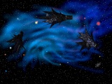 Small picture of 3 Shadow fighters against a blue nebula